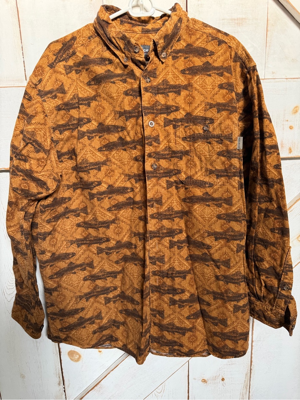 Woolrich Tan & Brown Fish-Print Button Shirt Jacket